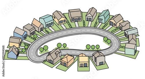 Suburban Neighborhood with Curved Road.