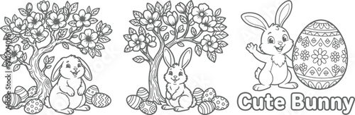 bunny painting easter egg and some flowers, coloring page ready to print on standard 8.5x11 inch paper. eps file.
