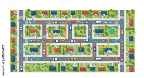 Suburban Neighborhood Map Illustration Design.