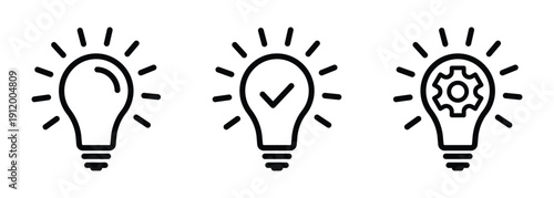 Innovation icons with light bulb. Transparent PNG and vector