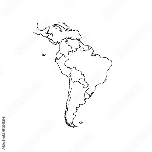 Map of South America with country borders