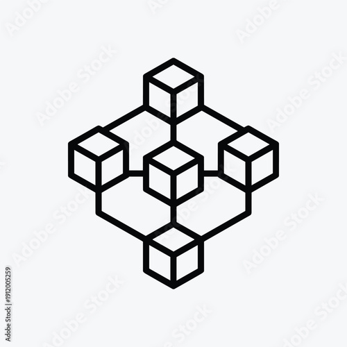 Blockchain Network Icon Connected Cubes Distributed Ledger Outline Vector Illustration