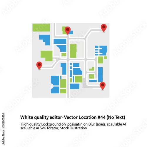Modern city map with location markers and green spaces