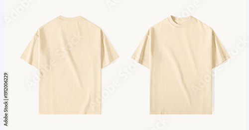 Vászonkép Casual Blank Beige T-Shirt Mockup Front and Back Template