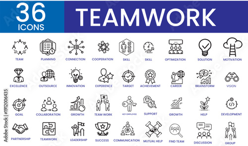 Teamwork icons set for business collaboration and communication