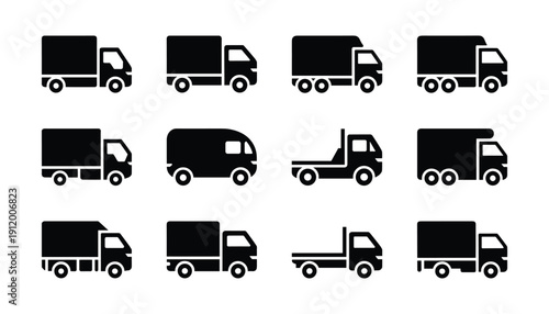 Truck Icon Set Cargo Delivery Pickup and Transport Vehicles Silhouette Vector Collection