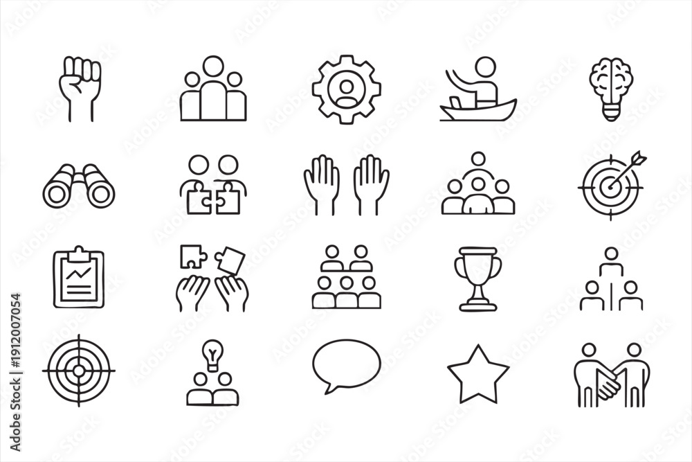 Fototapeta premium minimal line business icons featuring collaboration goal and management concepts
