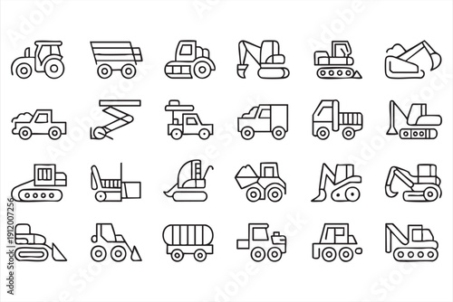 industrial equipment and transport thin line symbols pack