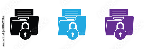 Secure your files with locked folder icons in black, blue, and purple. Perfect for business, finance, and technology concepts.