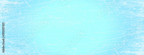 Scratched ice surface texture. Blue ice background with skate traces, cracks, scratches. Rough winter sport rink backdrop. Frozen lake or pond water wallpaper with dots, spot and lines. Eps10
