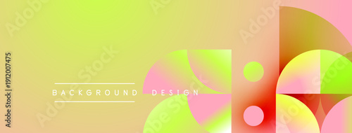 Abstract gradient background. Overlapping circles, semicircles create dynamic visual effect. Soft colors blend seamlessly. Modern design element.
