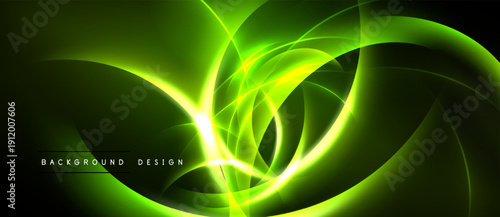 Abstract green energy flow. Bright lines create dynamic, glowing shapes against dark background. Modern design element.