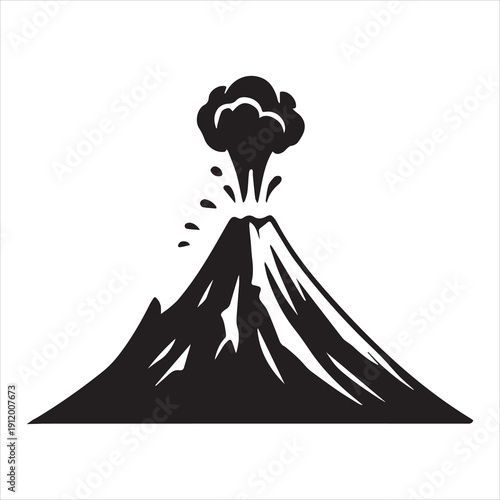 Erupting volcano silhouette, Black and white erupting volcano mountain vector illustration design