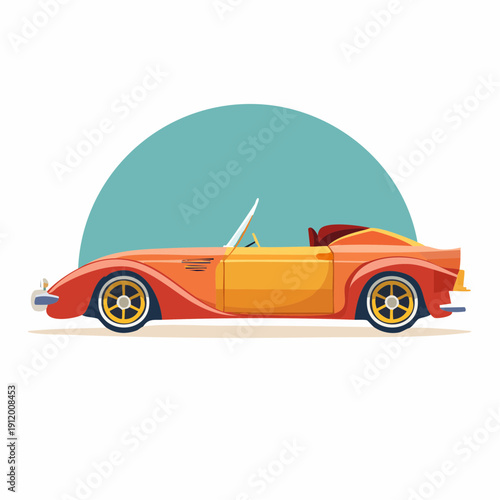 Vintage Orange and Yellow Convertible Car Illustration.