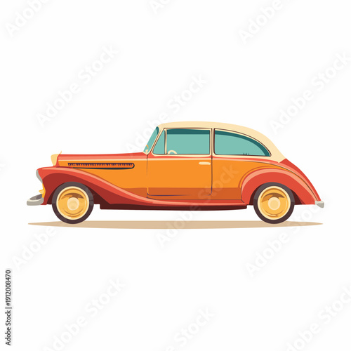 Vintage orange convertible car illustration on white background.
