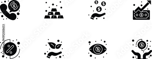 Black Investment and Financial Growth Icon Set Profit Strategy and Market Symbols