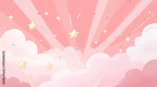 パステルピンクの雲と光のドリーミー背景 / Pastel Pink Dreamy Cloud Comic Background