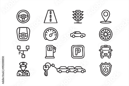 car parking fuel and road symbol collection