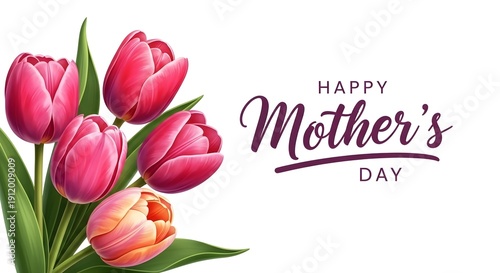 Happy mother's day greeting with pink tulips