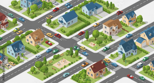 Suburban Neighborhood with Houses and Roads.
