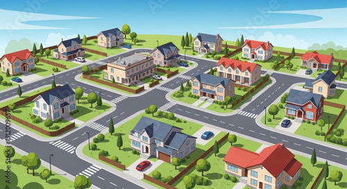 Suburban Neighborhood with Houses and Roads.