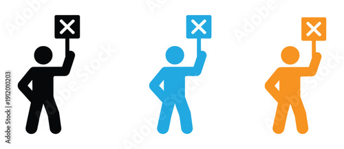 Vibrant illustration of people holding signs with rejection symbols, perfect for business, marketing, and editorial use