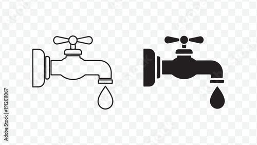 Leaking Faucet Icons for Water Conservation Concepts isolated on Transparent Background