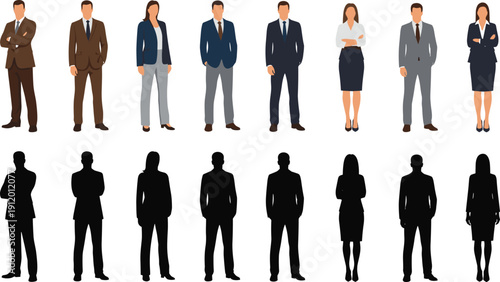 Flat vector business people silhouettes and professional corporate characters modern office lifestyle illustration isolated neutral background collection set