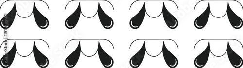 Linear vector icon set of eyelash extensions and eye makeup styles featuring various lash lengths and volume for professional beauty salon and cosmetic branding