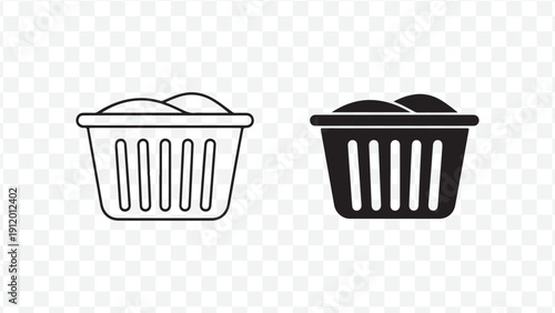 Two laundry baskets, one outlined and one filled, isolated on transparent background