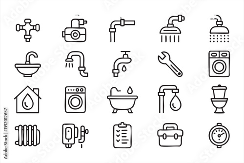 shower sink and pipe thin line symbols