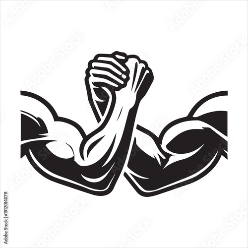 Arm Wrestling Silhouette Icon Strong Competition.
