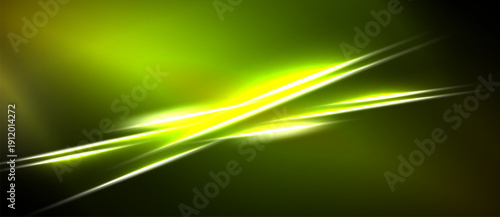 Bright yellow lines intersect dark background. Vivid energy radiates from central point, creating dynamic visual effect. Smooth gradients dominate composition.