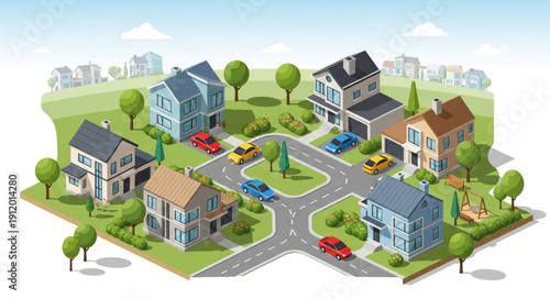 Suburban Neighborhood with Houses and Streets.