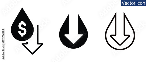Modern vector icons depicting financial loss and decline, perfect for illustrating economic downturns, business failures, or stock market trends in a professional and sleek manner