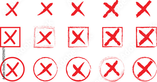 A collection of red x marks in various shapes