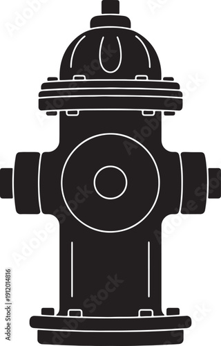 Black silhouette of a classic fire hydrant with white outlines on a white background also transparent background