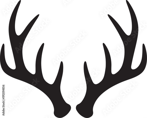 Black silhouette of deer antlers against a white background also transparent background