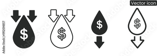 Set of money drop icons representing financial investment and profit