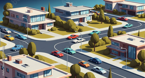 Suburban Neighborhood with Modern Houses.