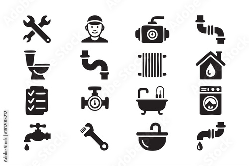 Bathroom and kitchen plumbing vector pictogram set