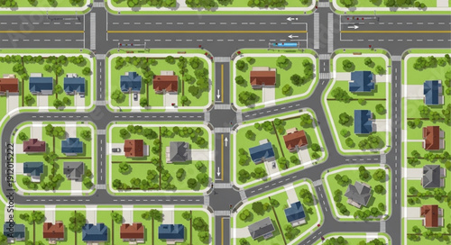 Suburban Neighborhood with Houses and Roads.