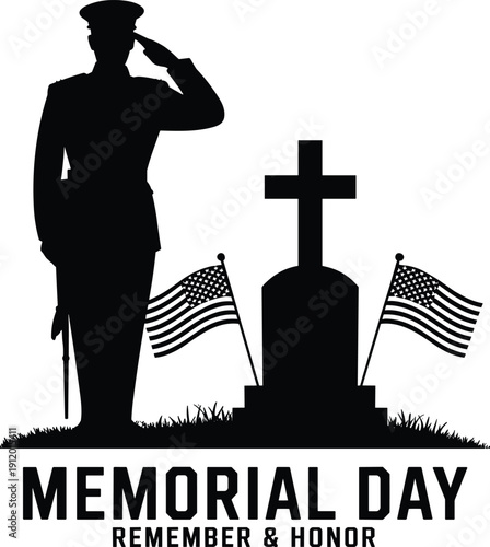 Memorial Day soldier saluting grave with American flags salute cross