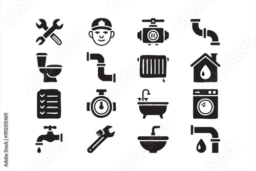 Utility maintenance icon set for home improvement design