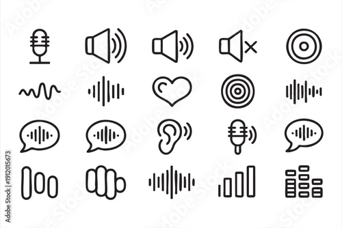 Modern audio signal symbol set for technology marketing