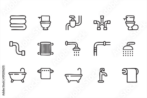 Water and drain line art icons for interior design