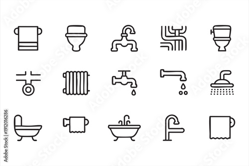 Modern bathroom symbol set for maintenance marketing
