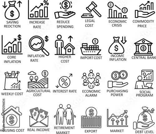 Set of representing economic and financial concepts