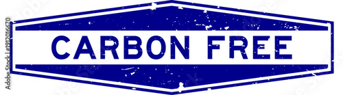 Grunge blue carbon free word hexagon rubber seal stamp on white background