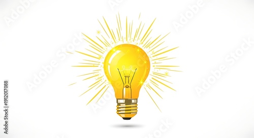 Bright yellow lightbulb icon with sparkles isolated white background